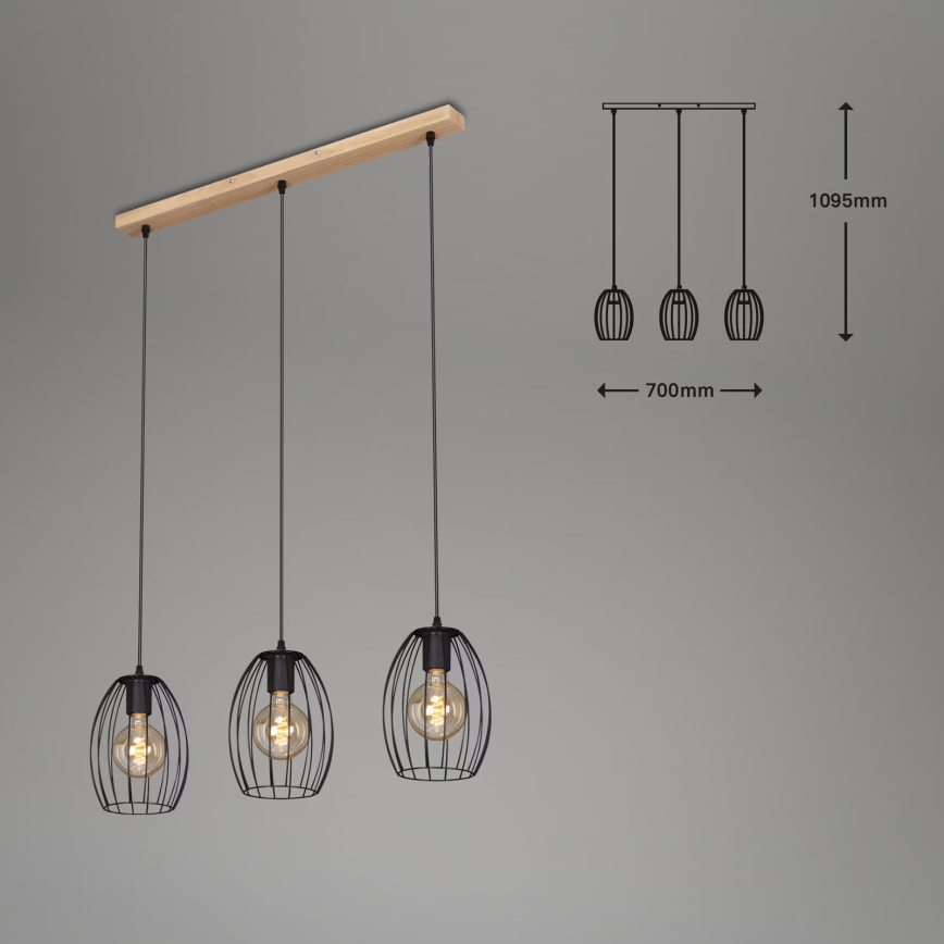Brilo - Lustr na lanku WAKTU 3xE27/60W/230V kaučukovník