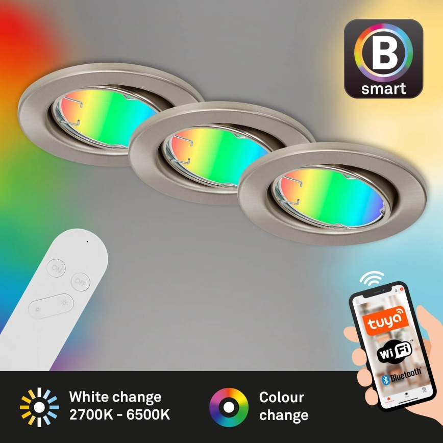 Brilo - SADA 3x LED RGBW Stmívatelné koupelnové svítidlo 1xGU10/4,9W/230V 2700-6500K Wi-Fi Tuya IP23 + dálkové ovládání