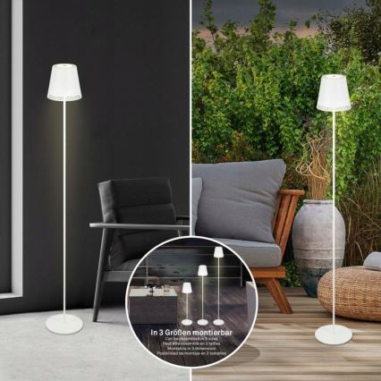 Briloner 1438016 - LED Stmívatelná dotyková stojací lampa 3v1 LED/3,5W/5V IP44 3000K 38-130 cm bílá