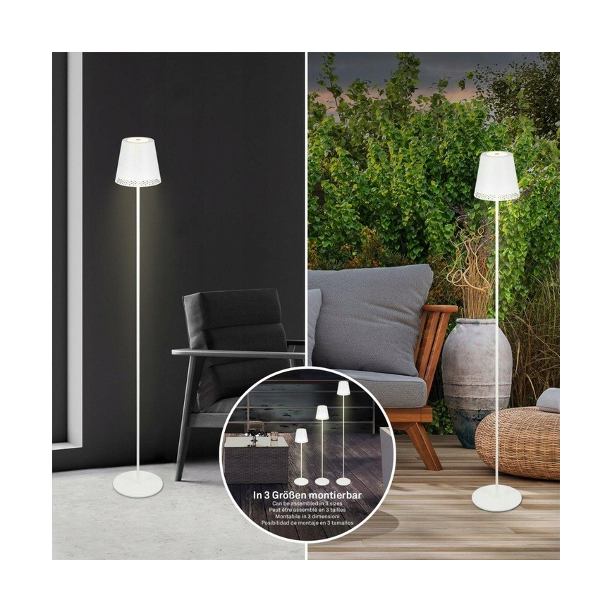 Briloner 1438016 - LED Stmívatelná dotyková stojací lampa 3v1 LED/3,5W/5V IP44 3000K 38-130 cm bílá