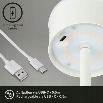 Briloner 1438016 - LED Stmívatelná dotyková stojací lampa 3v1 LED/3,5W/5V IP44 3000K 38-130 cm bílá