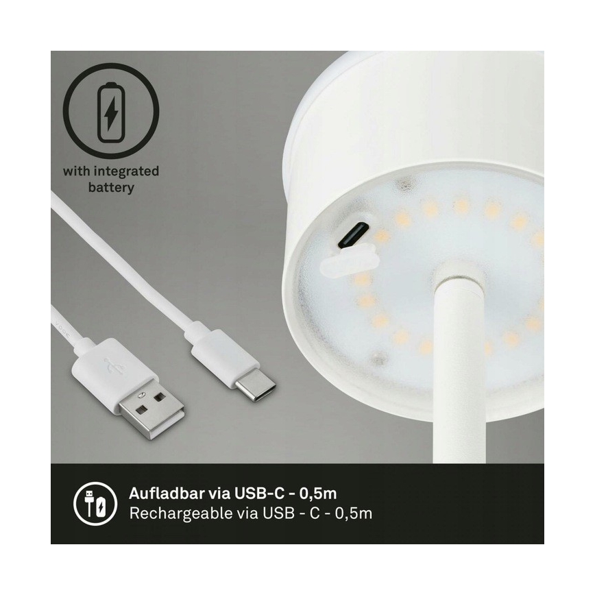 Briloner 1438016 - LED Stmívatelná dotyková stojací lampa 3v1 LED/3,5W/5V IP44 3000K 38-130 cm bílá