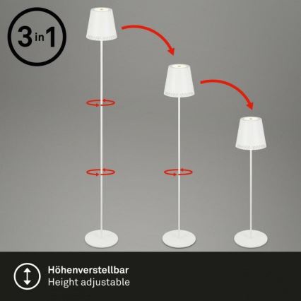 Briloner 1438016 - LED Stmívatelná dotyková stojací lampa 3v1 LED/3,5W/5V IP44 3000K 38-130 cm bílá
