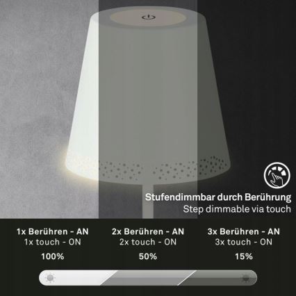 Briloner 1438016 - LED Stmívatelná dotyková stojací lampa 3v1 LED/3,5W/5V IP44 3000K 38-130 cm bílá