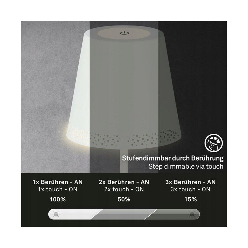 Briloner 1438016 - LED Stmívatelná dotyková stojací lampa 3v1 LED/3,5W/5V IP44 3000K 38-130 cm bílá