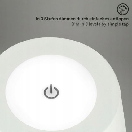Briloner 1438016 - LED Stmívatelná dotyková stojací lampa 3v1 LED/3,5W/5V IP44 3000K 38-130 cm bílá