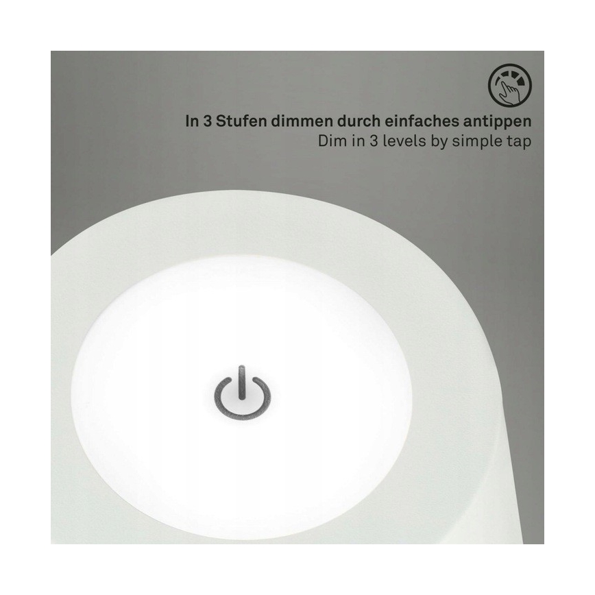 Briloner 1438016 - LED Stmívatelná dotyková stojací lampa 3v1 LED/3,5W/5V IP44 3000K 38-130 cm bílá
