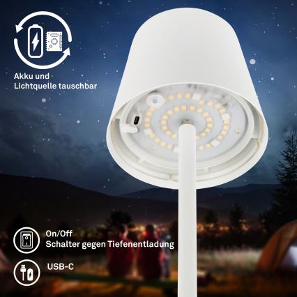 Briloner 1507016 - LED Stmívatelná stojací lampa KIKI LED/4,3W/5V IP44 2600 mAh bílá