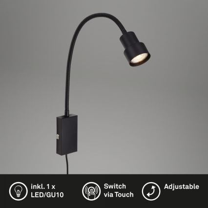Briloner 2085-015 - LED Dotyková nástěnná lampa TUSI 1xGU10/5W/230V černá