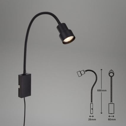 Briloner 2085-015 - LED Dotyková nástěnná lampa TUSI 1xGU10/5W/230V černá