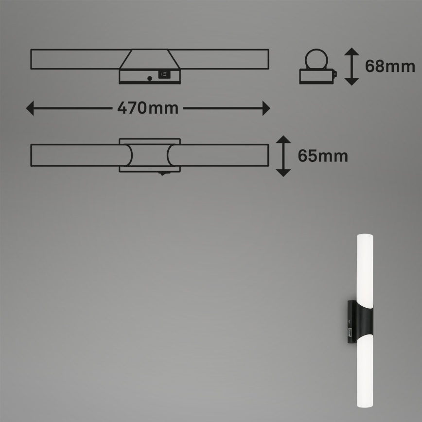 Briloner 2111-115 - LED Koupelnové osvětlení zrcadla LED/11W/230V IP44 47 cm černá