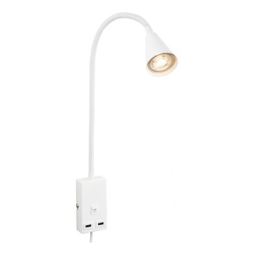 Briloner 2175-016 - Flexibilní nástěnná lampa s USB portem 1xGU10/10W/230V bílá