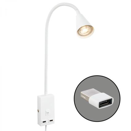 Briloner 2175-016 - Flexibilní nástěnná lampa s USB portem 1xGU10/10W/230V bílá