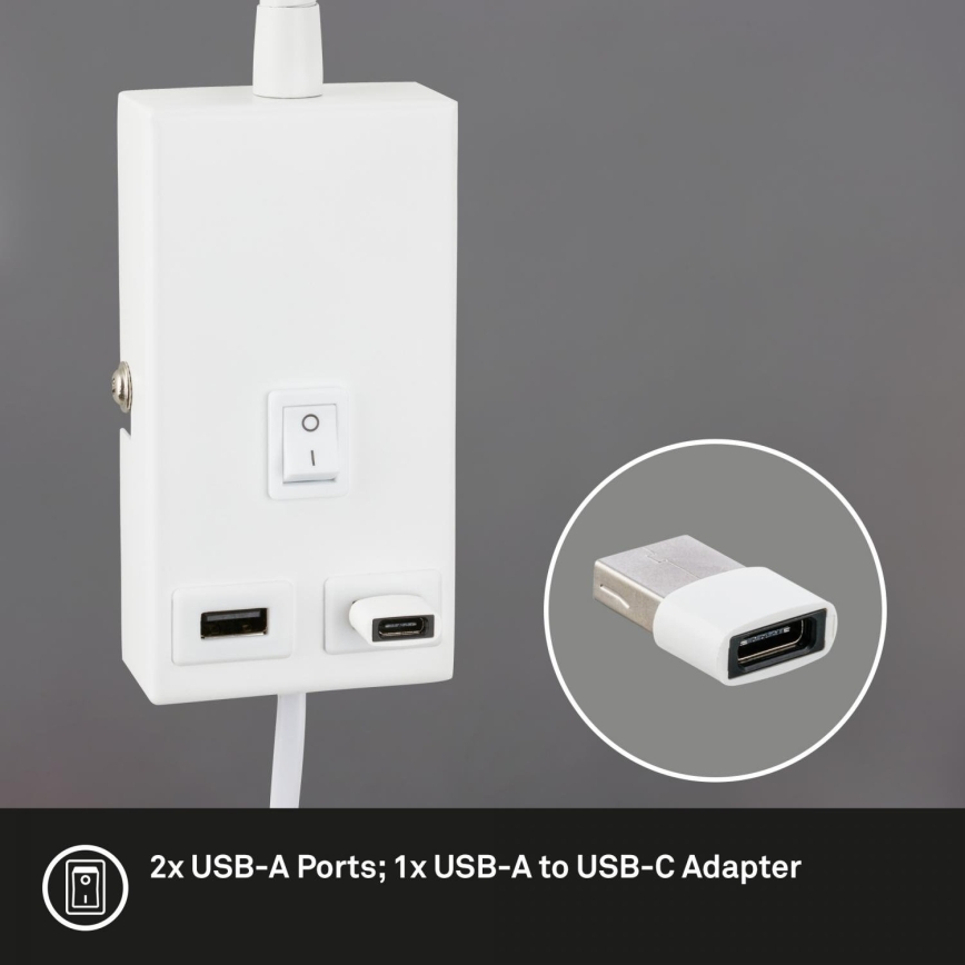 Briloner 2175-016 - Flexibilní nástěnná lampa s USB portem 1xGU10/10W/230V bílá