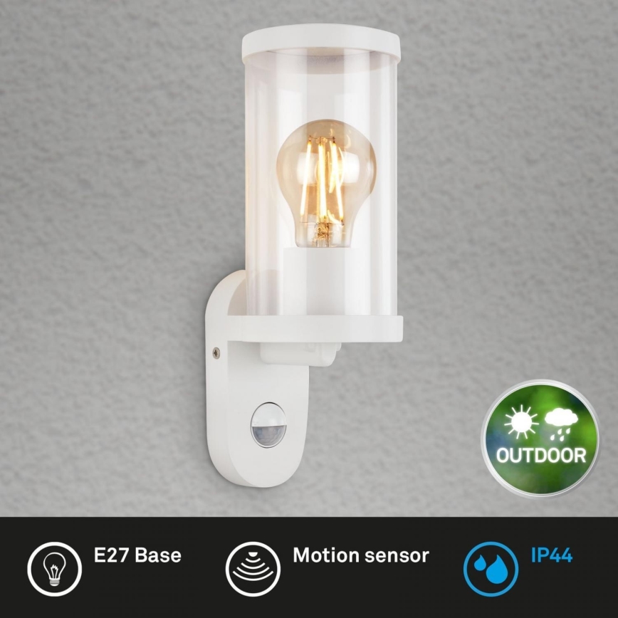 Briloner 3628-016 - Venkovní nástěnné svítidlo se senzorem KAIRO 1xE27/12W/230V IP44 bílá