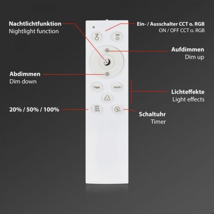 Briloner 3709-016 - LED RGBW Stmívatelné stropní svítidlo LED/22W/230V 4000K pr. 38 cm bílá + dálkové ovládání