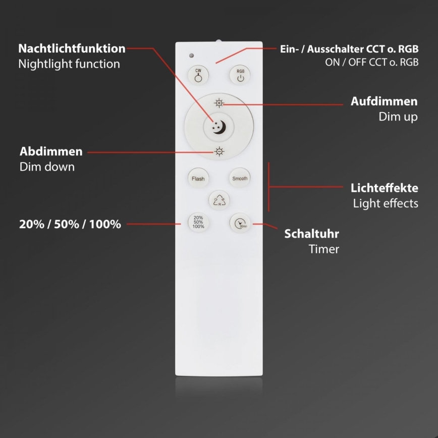 Briloner 3709-016 - LED RGBW Stmívatelné stropní svítidlo LED/22W/230V 4000K pr. 38 cm bílá + dálkové ovládání