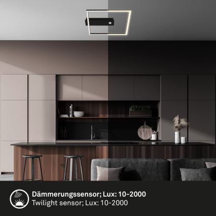 Briloner 3770-015 - LED Stropní svítidlo se senzorem pohybu a soumraku FRAME LED/14W/230V 3000K 30x32 cm černá