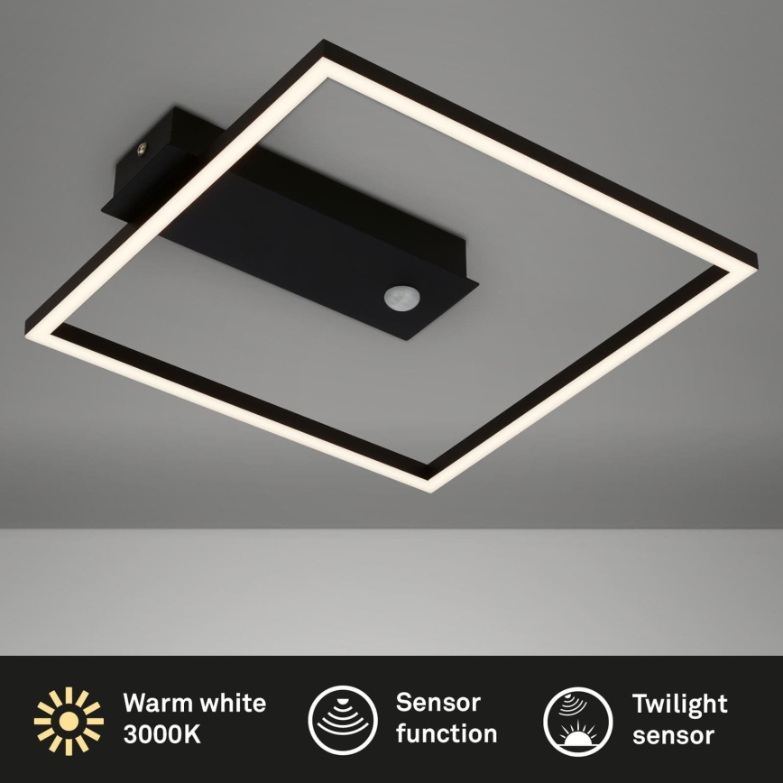 Briloner 3770-015 - LED Stropní svítidlo se senzorem pohybu a soumraku FRAME LED/14W/230V 3000K 30x32 cm černá
