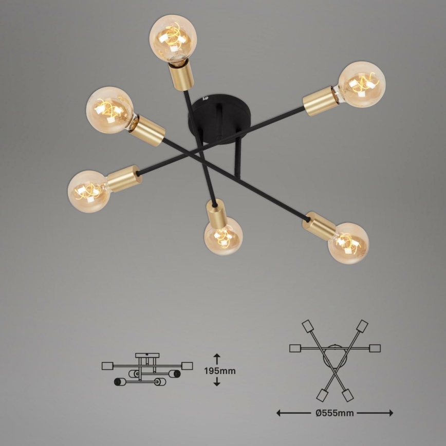 Briloner 3868-065 - LED Přisazený lustr BLACK STEEL 6xE27/60W/230V