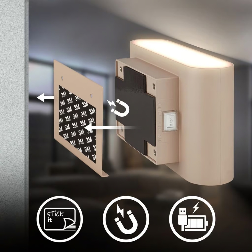 Briloner 3878011 - LED Nabíjecí nástěnné svítidlo se senzorem pohybu a soumraku CHAT LED/3W/5V 2000 mAh béžová