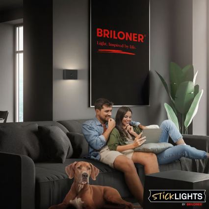 Briloner 3878015 - LED Nabíjecí nástěnné svítidelo se senzorem pohybu a soumraku CHAT LED/3W/5V 2000 mAh černá