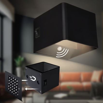 Briloner 3879015 - LED Nabíjecí nástěnné svítidlo se senzorem pohybu a soumraku BORRA LED/1,5W/5V 3600 mAh černá