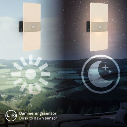 Briloner 3888012 - LED Nabíjecí nástěnné svítidlo se senzorem pohybu a soumraku AURA LED/2,5W/5V 1800 mAh matný chrom