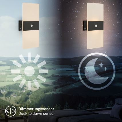 Briloner 3888015 - LED Nabíjecí nástěnné svítidlo se senzorem pohybu a soumraku AURA LED/2,5W/5V 1800 mAh černá