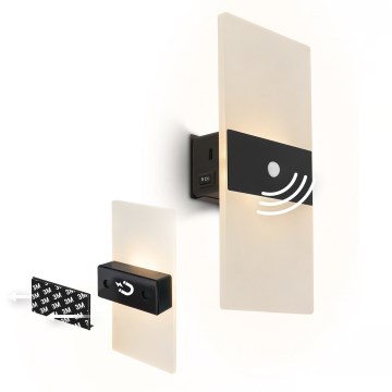 Briloner 3888015 - LED Nabíjecí nástěnné svítidlo se senzorem pohybu a soumraku AURA LED/2,5W/5V 1800 mAh černá