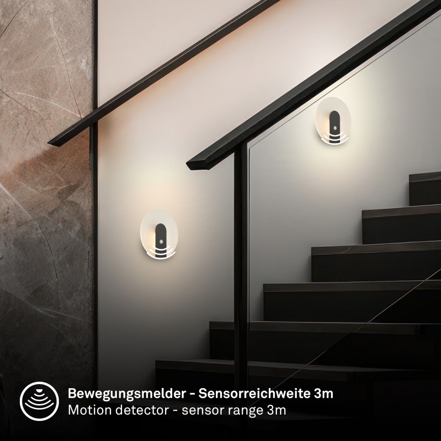 Briloner 3889015 - LED Nabíjecí nástěnné svítidlo se senzorem pohybu a soumraku TARO LED/2,5W/5V 1800 mAh černá