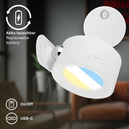 Briloner 3896016 - LED Stmívatelné nabíjecí nástěnné svítidlo TARI LED/1,6W/5V 1500 mAh bílá