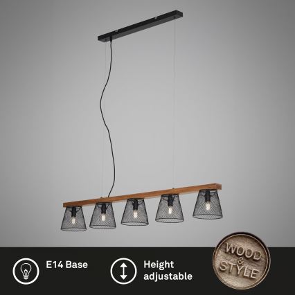 Briloner 4077-055 - Lustr na lanku WOOD & STYLE 5xE14/25W/230V kaučukovník