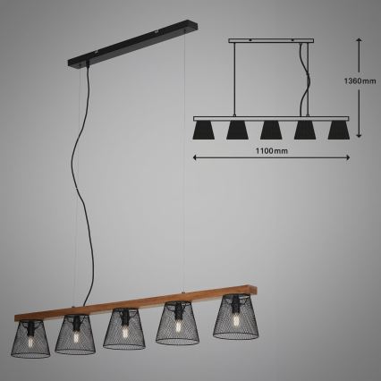 Briloner 4077-055 - Lustr na lanku WOOD & STYLE 5xE14/25W/230V kaučukovník