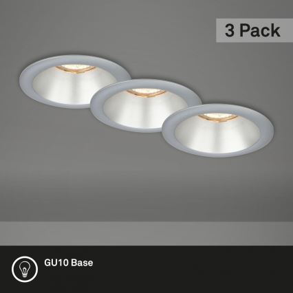 Briloner 7042-034 - SADA 3x Koupelnové podhledové svítidlo 1xGU10/9W/230V IP23 stříbrná