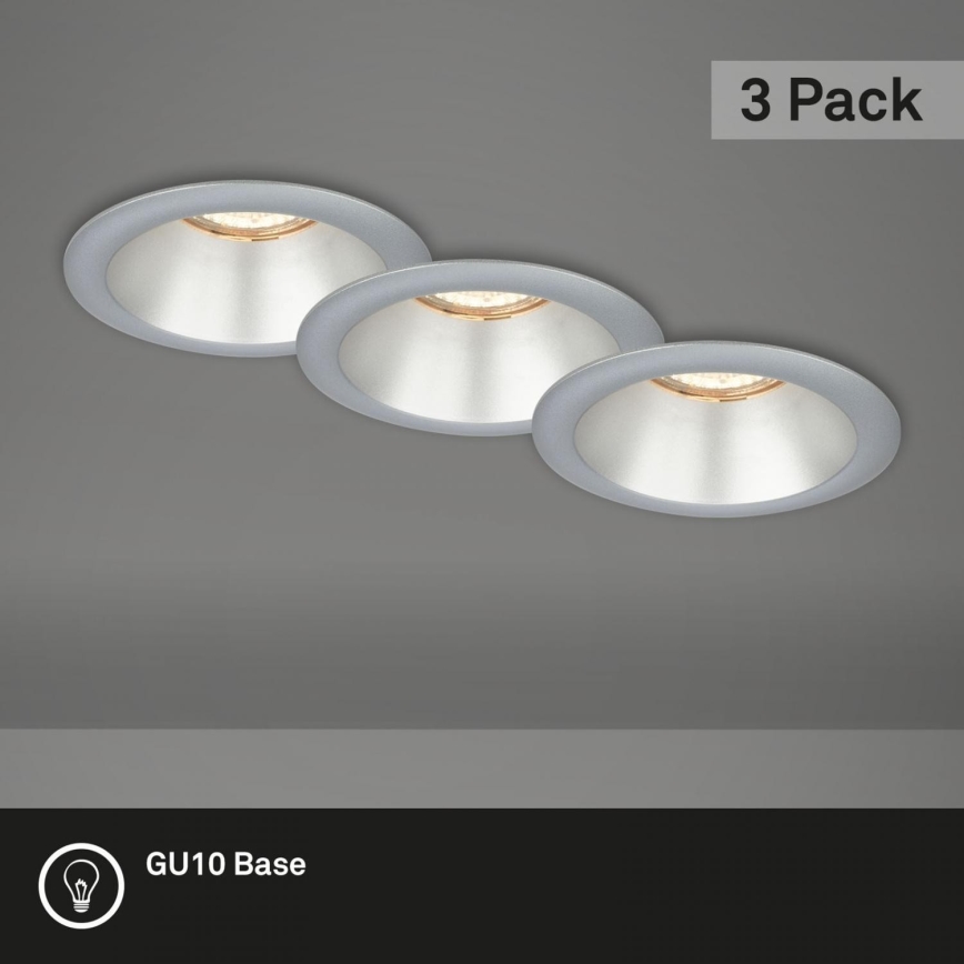 Briloner 7042-034 - SADA 3x Koupelnové podhledové svítidlo 1xGU10/9W/230V IP23 stříbrná