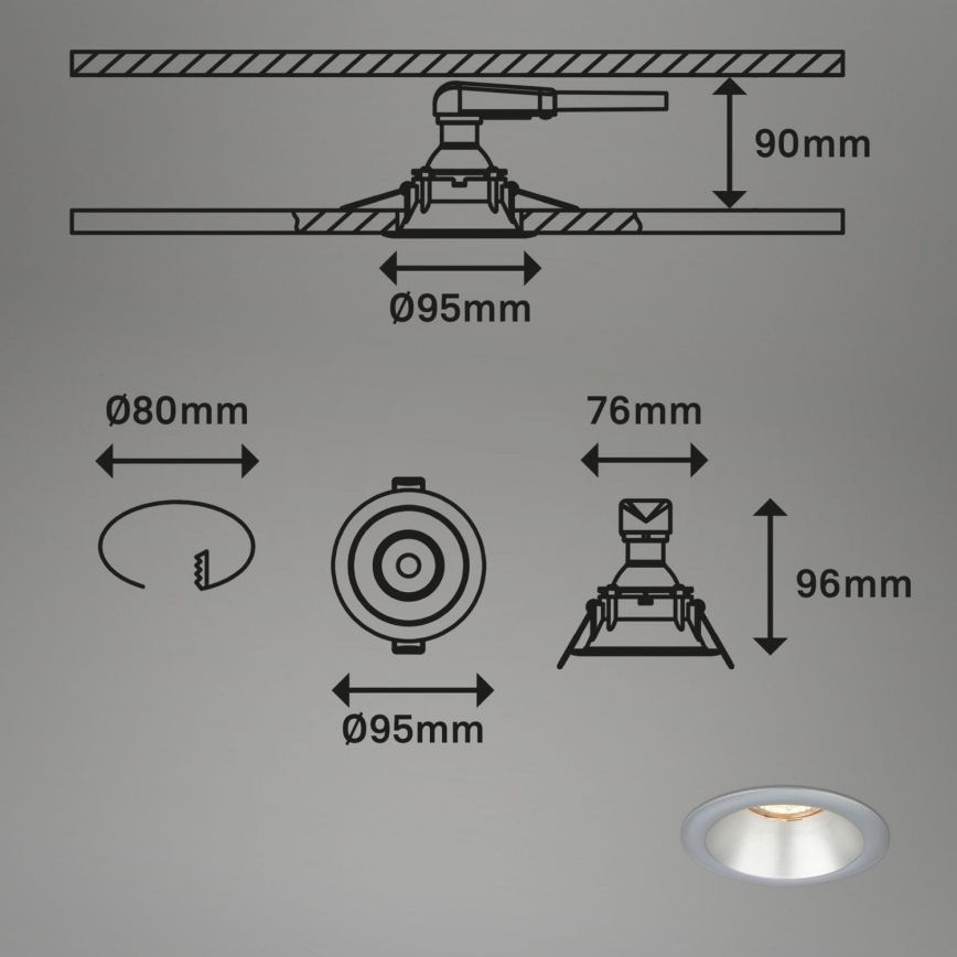 Briloner 7042-034 - SADA 3x Koupelnové podhledové svítidlo 1xGU10/9W/230V IP23 stříbrná