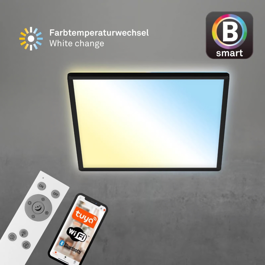Briloner 7060-015 - LED Stmívatelný přisazený panel SLIM LED/22W/230V 2700-6500K 42x42 cm černá Wi-Fi Tuya + dálkové ovládání