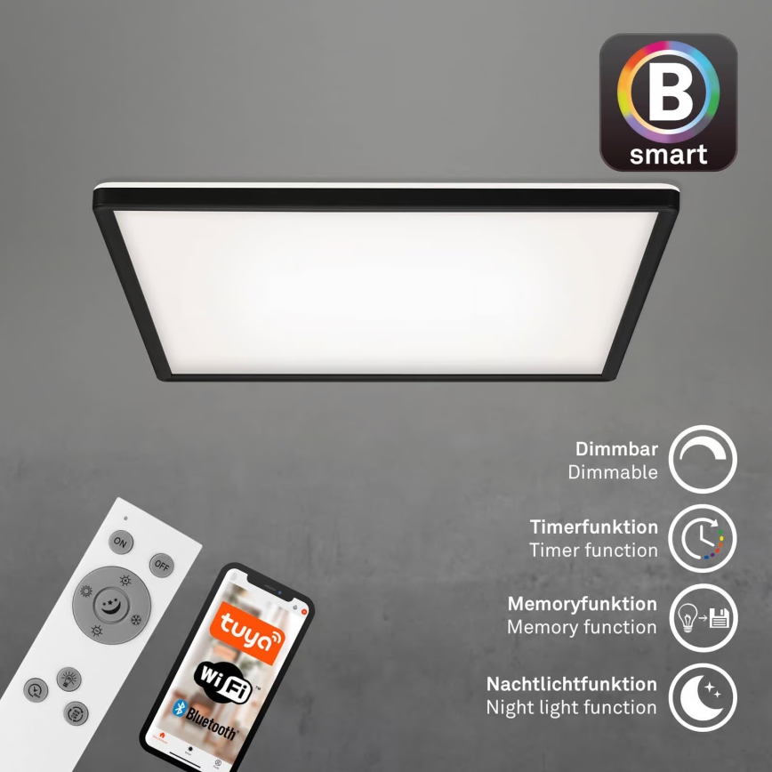 Briloner 7060-015 - LED Stmívatelný přisazený panel SLIM LED/22W/230V 2700-6500K 42x42 cm černá Wi-Fi Tuya + dálkové ovládání