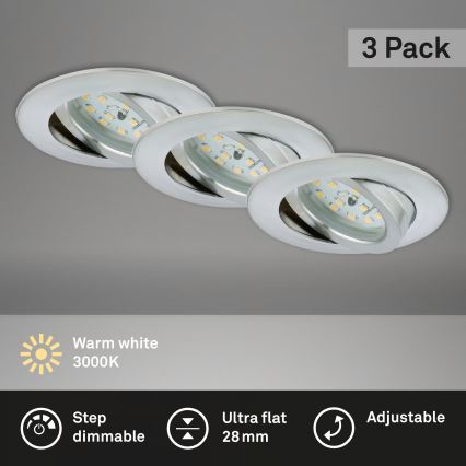 Briloner 7296-039 - SADA 3x LED Stmívatelné koupelnové podhledové svítidlo LED/6,5W/230V 3000K IP23 matný chrom