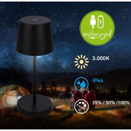 Briloner 7423015 - LED Stmívatelná nabíjecí venkovní stolní lampa LED/2,6W/5V IP44 2000 mAh černá