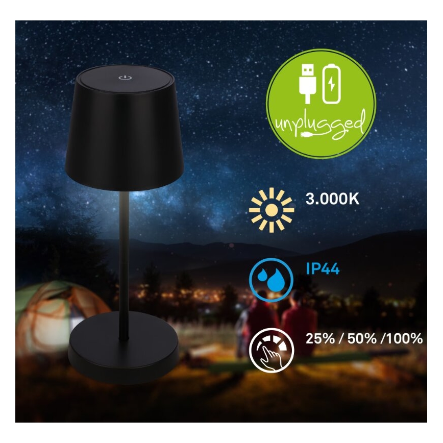 Briloner 7423015 - LED Stmívatelná nabíjecí venkovní stolní lampa LED/2,6W/5V IP44 2000 mAh černá