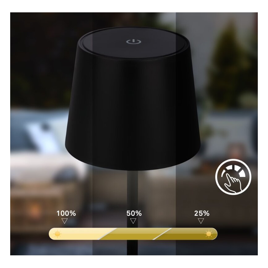 Briloner 7423015 - LED Stmívatelná nabíjecí venkovní stolní lampa LED/2,6W/5V IP44 2000 mAh černá