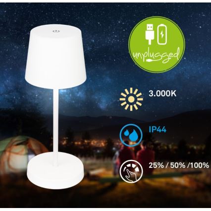 Briloner 7423016 - LED Stmívatelná nabíjecí venkovní stolní lampa LED/2,6W/5V 2000mAh IP44 bílá