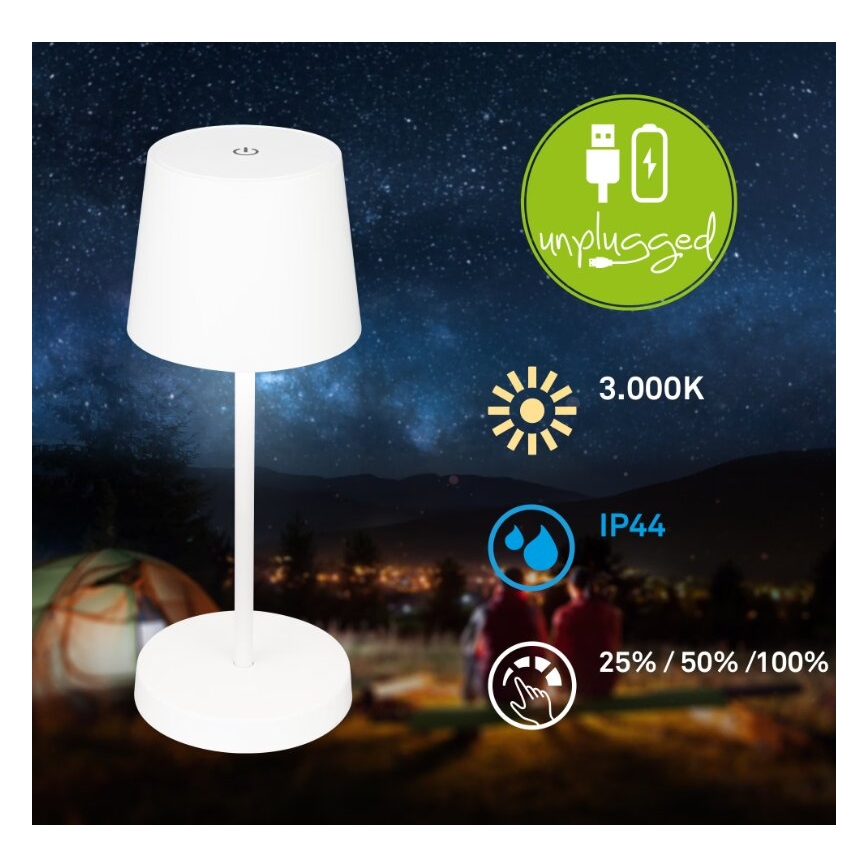 Briloner 7423016 - LED Stmívatelná nabíjecí venkovní stolní lampa LED/2,6W/5V 2000mAh IP44 bílá