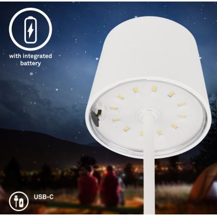 Briloner 7423016 - LED Stmívatelná nabíjecí venkovní stolní lampa LED/2,6W/5V 2000mAh IP44 bílá