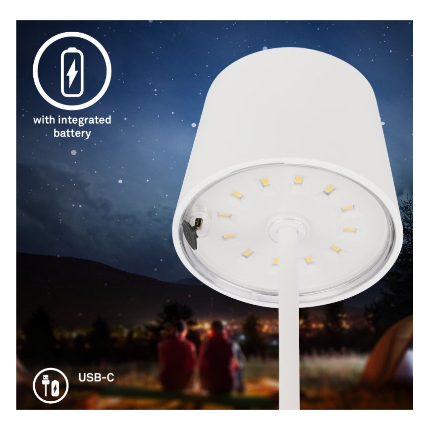 Briloner 7423016 - LED Stmívatelná nabíjecí venkovní stolní lampa LED/2,6W/5V 2000mAh IP44 bílá