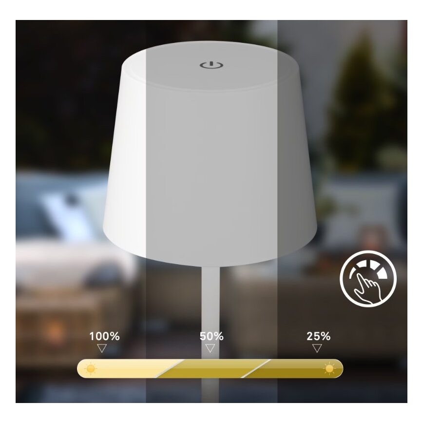 Briloner 7423016 - LED Stmívatelná nabíjecí venkovní stolní lampa LED/2,6W/5V 2000mAh IP44 bílá