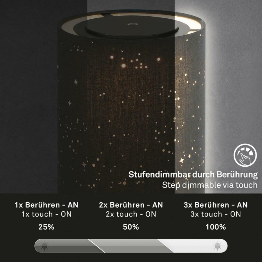 Briloner 7449-015 - LED Stmívatelná venkovní dotyková lampa STARRY SKY LED/3W/5V IP44 2000 mAh černá