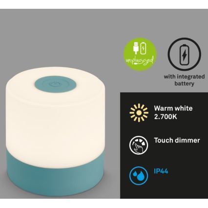 Briloner 7461010 - LED Stmívatelná nabíjecí venkovní stolní lampa LED/2W/5V IP44 1200 mAh modrá
